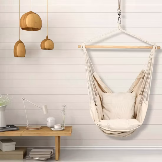 Cotton Rope Hammock Chair with Macrame, Swing Chair, Garden Swing, Hammock Hanging Chair with Tassel, Nest Swing, Basket Swing